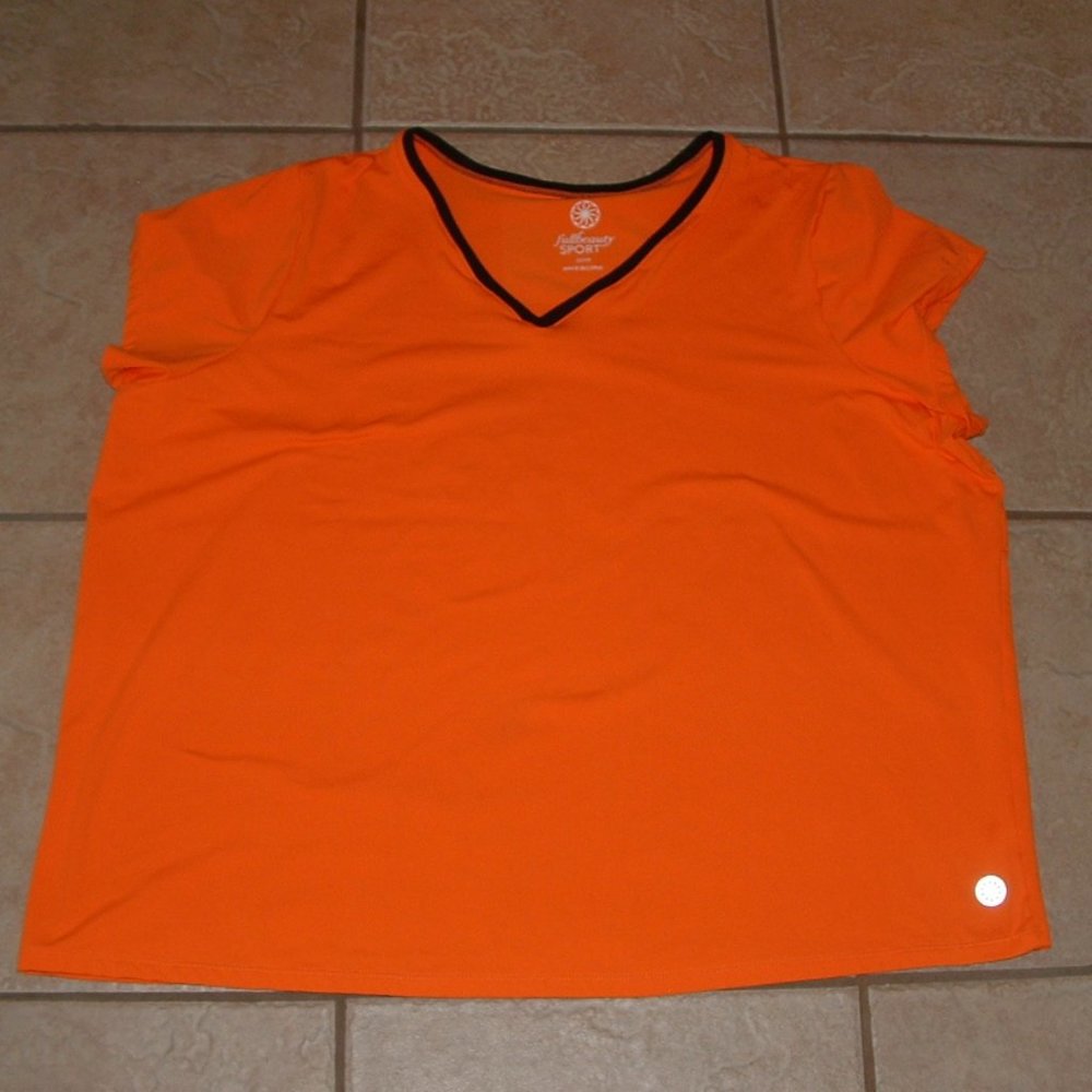 Bright Orange Plus Sz 22/24 Soft Stretchy Athletic Shirt FULL BEAUTY SPORT